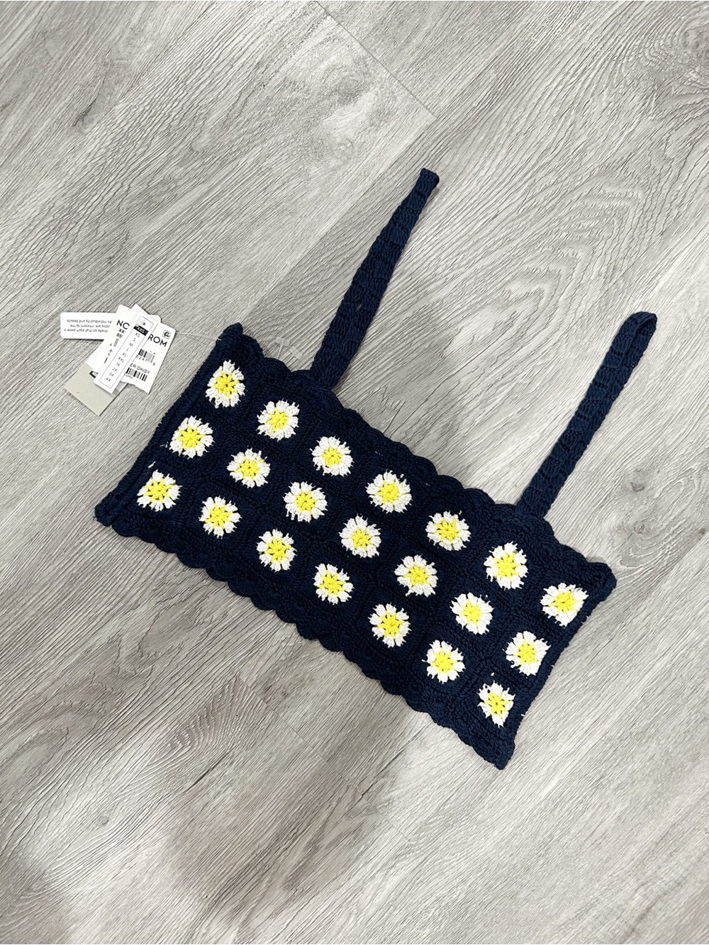 bp navy blue crochet daisy crop top